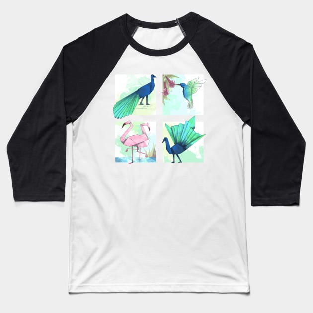 Origami Birds 2 Baseball T-Shirt by AniaArtNL